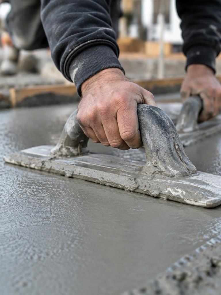 Hands using a concrete finishing float
